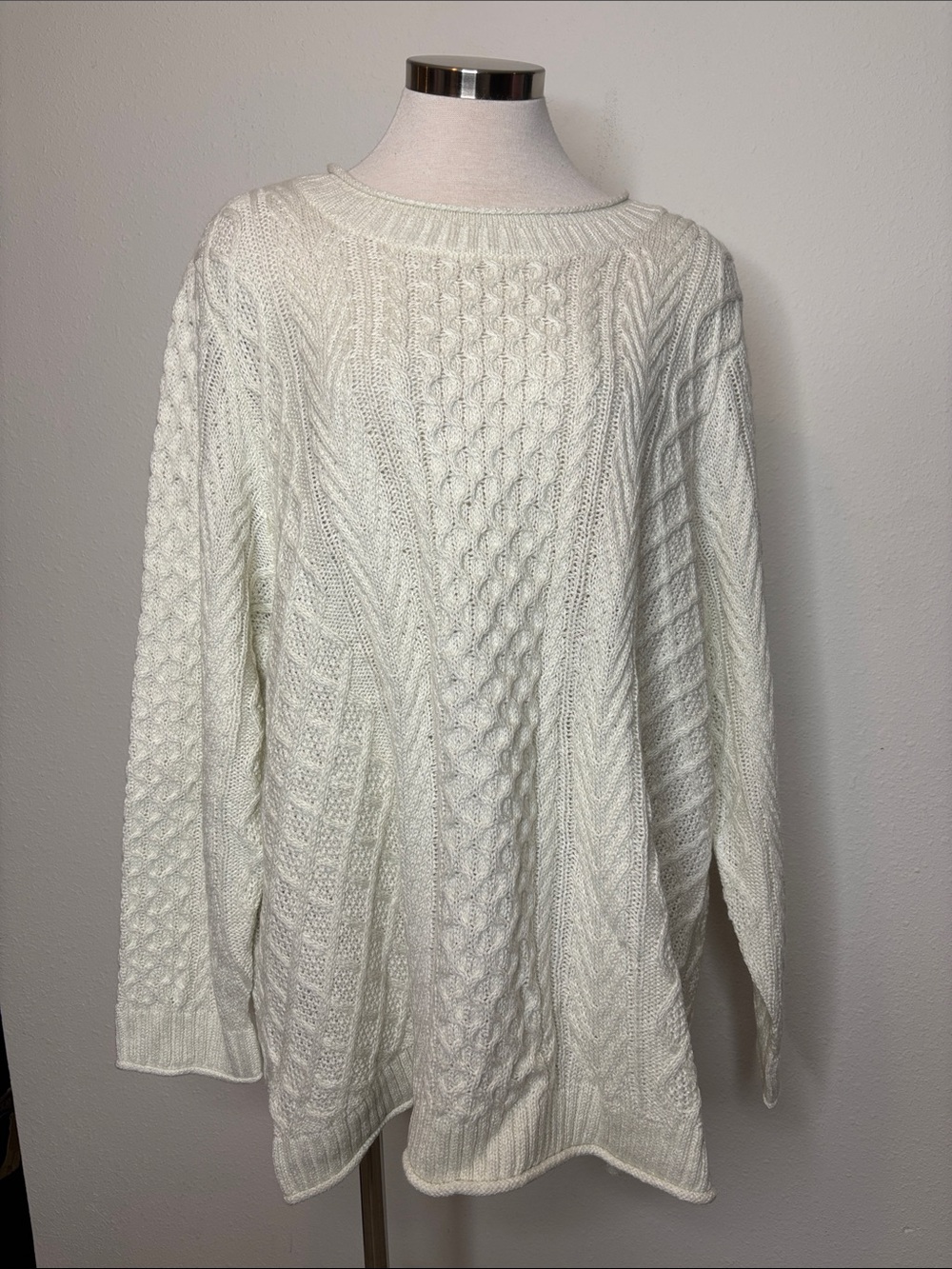 CJ Banks Cream Cable-Knit Scoop Neck Sweater